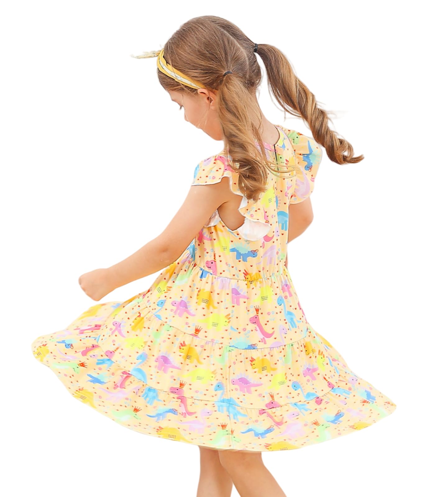Kimoda Girl's Summer Dress Ruffle Sleeve A-line Tiered Swing Casual Cute Twirl Sundress for 2-6 Years