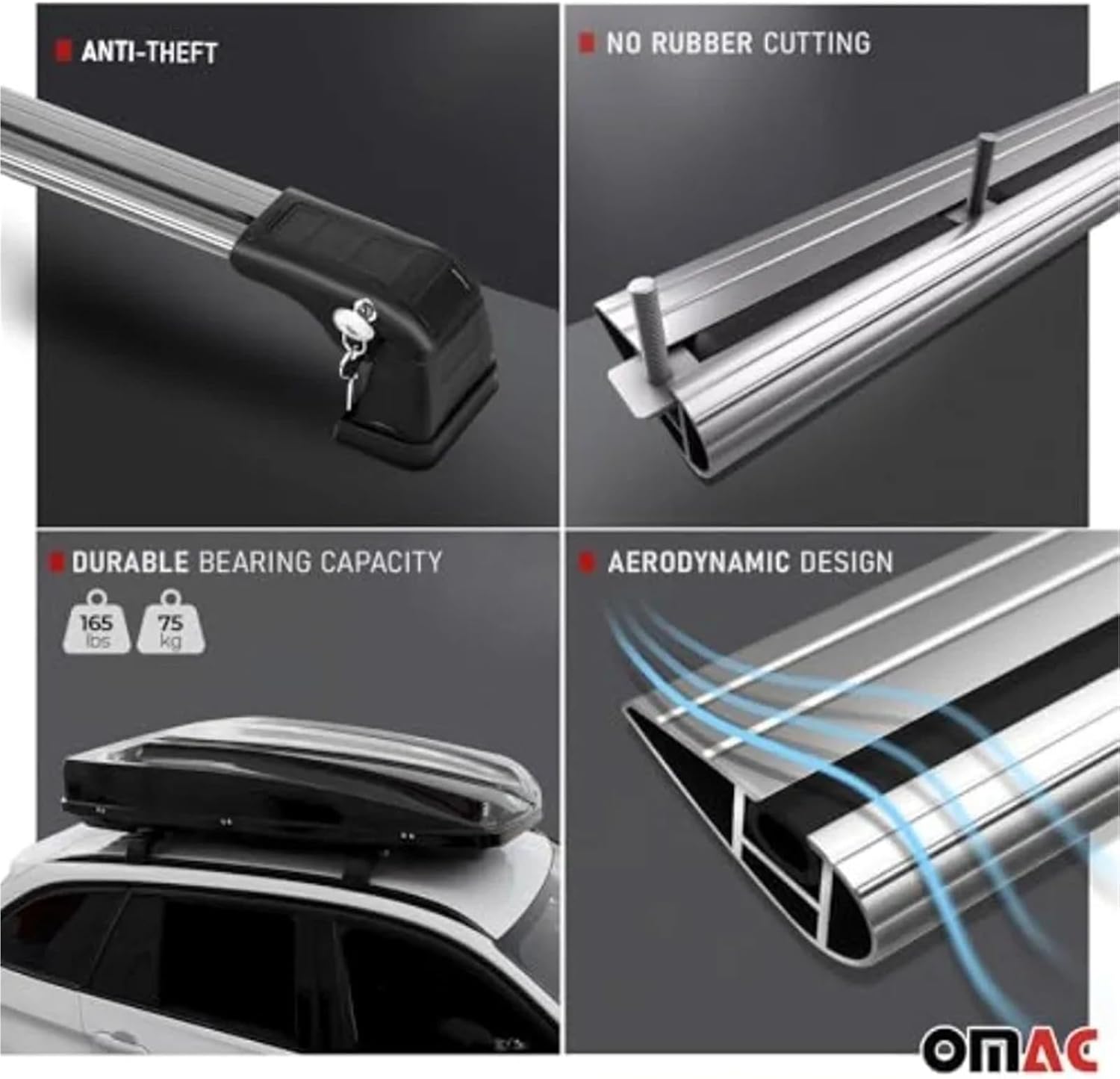 Lockable Cross Bars for Select SUV Models, 165 LBS Aluminum Roof Rack Cargo Carrier