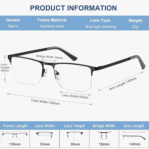 Miniatura 3 de Lentes de lectura de Eyecedar metálicos 5 paquetes marco completo de acero inoxidable bisagras con tornillos incluye bolsa de 5 paños y lectores de