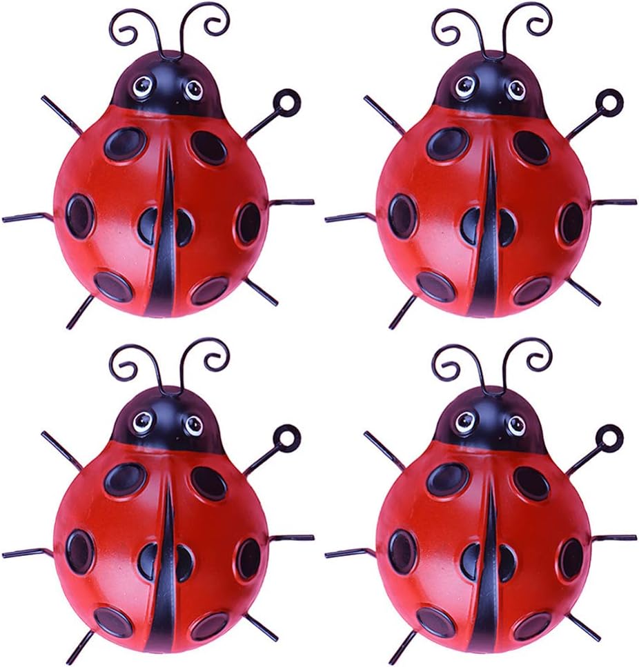 BESPORTBLE Garden Decor 4pcs Metal Ladybug Wall Decor Garden Ladybug Wall Art Sculpture Hanging Decorations for Living Room Bedroom Patio Yard Patio