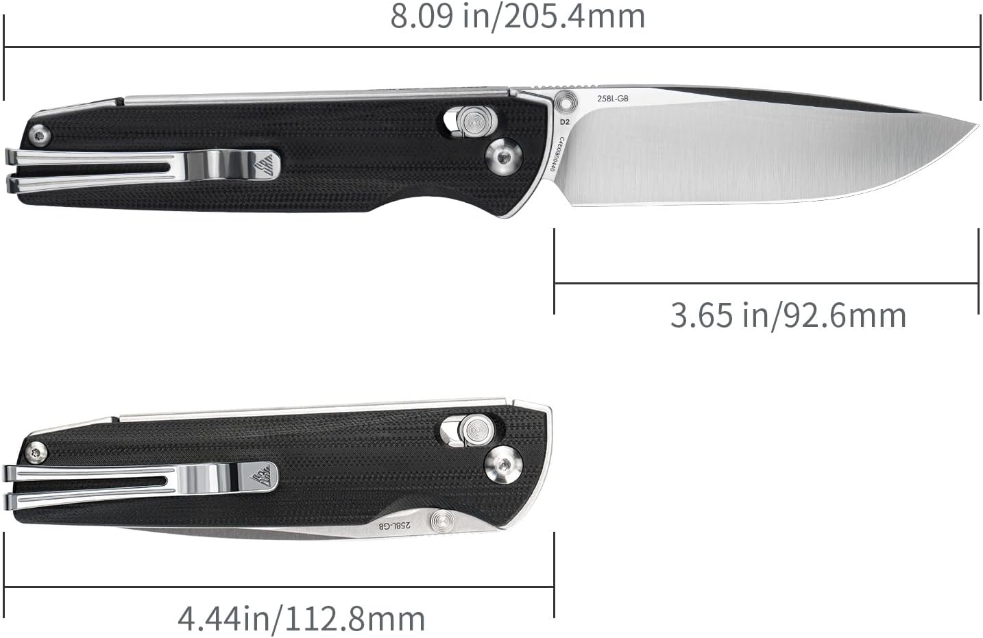 SRM EDC Folding Pocket Knife With Reversible Pocketclip, Blade 3.54'' D2 Steel, G10 Handle Tactical Fold Knives for Men Women, Sharp Camping Hiking Hunting Survival (Black)