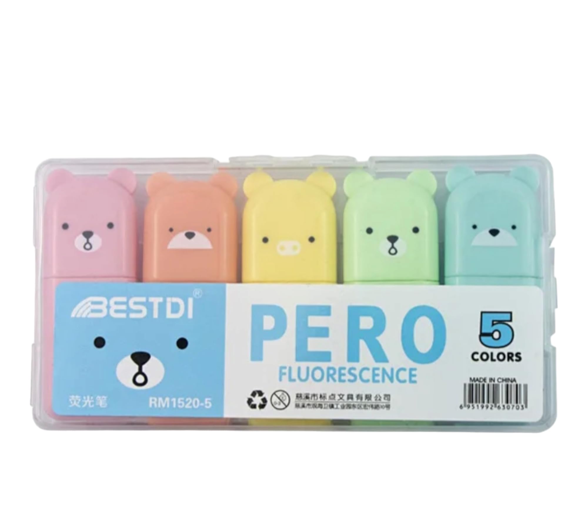 Teccyii 5pcs Cute Bear highlighters Kawaii Colour Highlighter Pens Mini Pen Set Cartoon School Supplies Stationary Markers