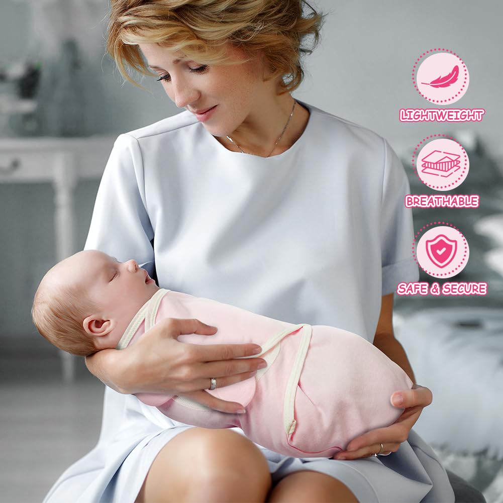 AYBUY 3 Pack Baby Swaddle Suit,Baby Swaddle Sack for 0-3 Months Newborn Breathable Organic Cotton Fabric,Baby Blanket Wrap with Adjustable Velcro Newborn Baby Gifts,Pink - Image 4