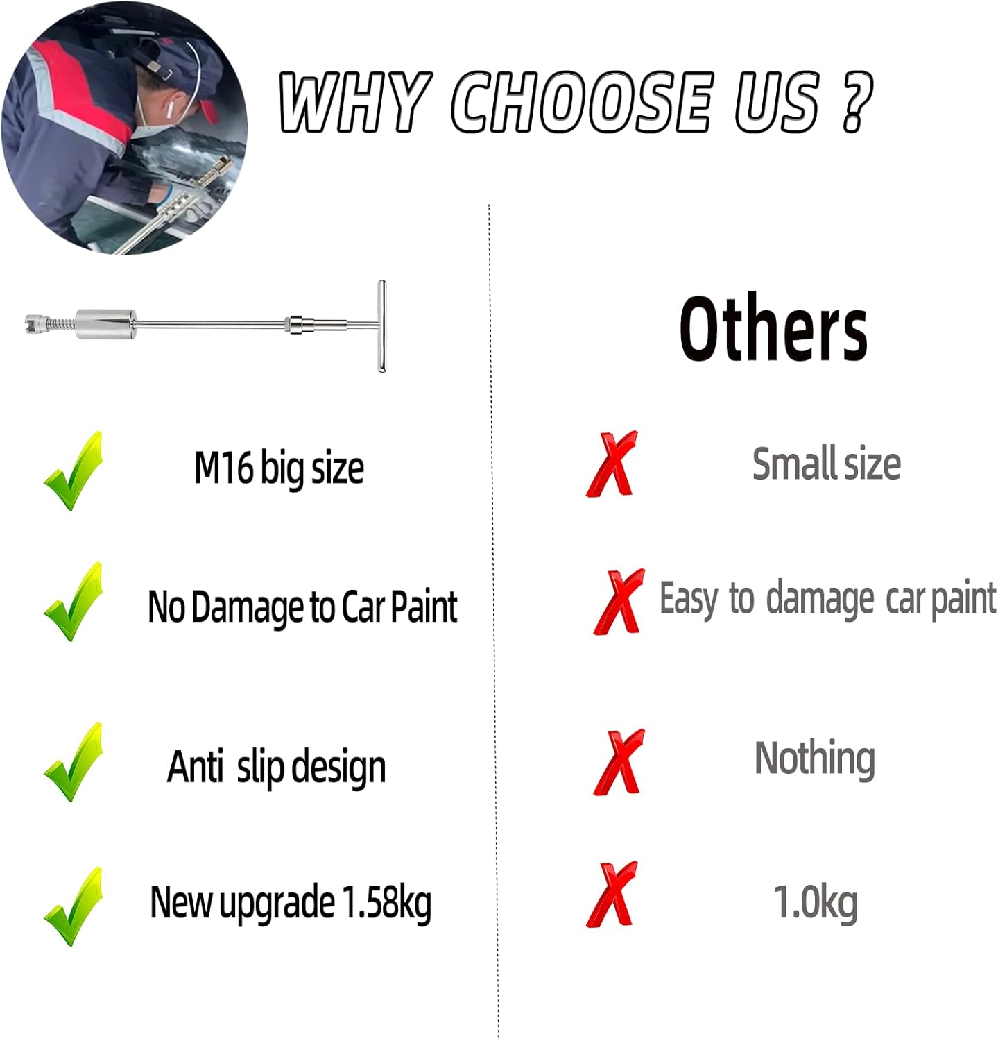 M16 Big Size Heavy Duty Auto Slide Hammer Dent Remover Tools for Car Dent Paintless Repair (Slide Puller)