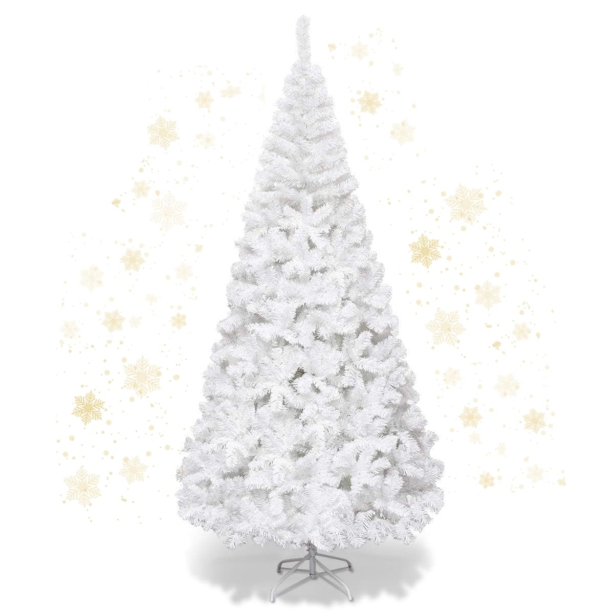 RELAX4LIFE Sapin de Noël Blanc 240 CM, Sapin Noel Artificiel en PVC avec Support en Métal, Arbre de Noël pour Décoration Maison/Bureau/Magasin (Blanc, 240 CM)