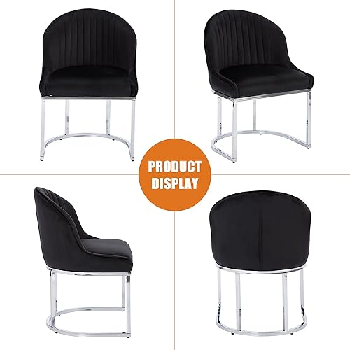 Miniatura 7 de Juego de 2 sillas de comedor de terciopelo, sillas de comedor tapizadas con patas de metal plateado, sillas auxiliares modernas para cocina, silla
