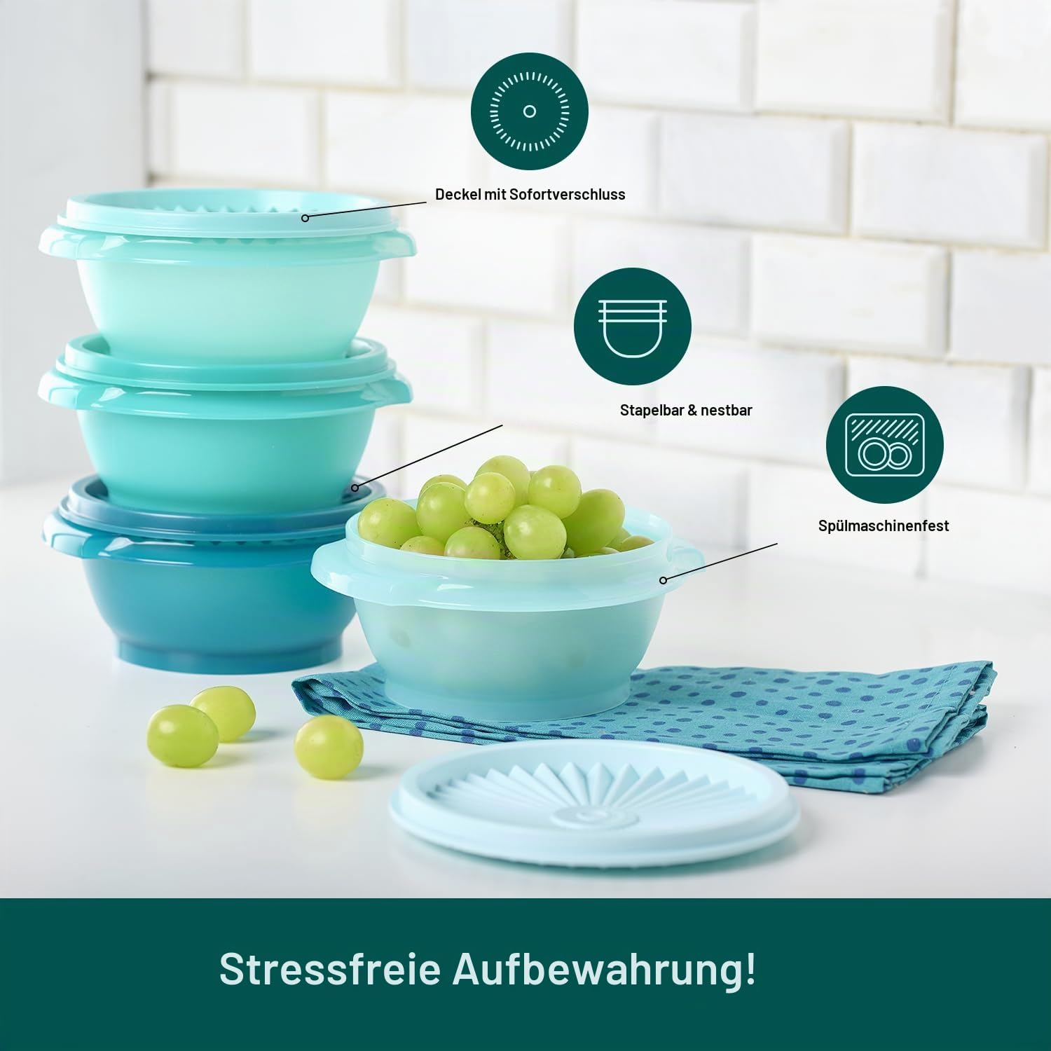 Tupperware Heritage Collection Frischhaltedosen-Set, 16-teilig, Vintage-Grün, spülmaschinenfest und BPA-frei (8 Behälter, 8 Deckel)