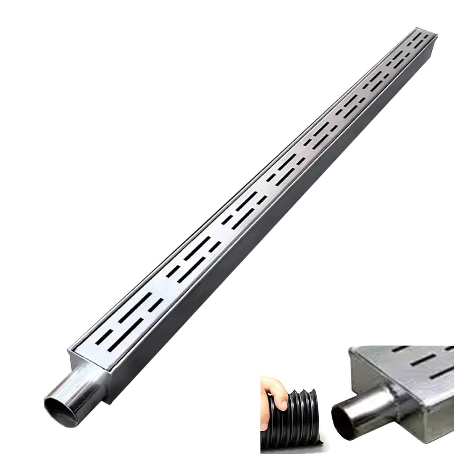 GHFXSCV Exterior Gutter Drainage Trench with Grate, Narrow Channel Kit for Concrete Driveway, Efficient Water Runoff Solution
