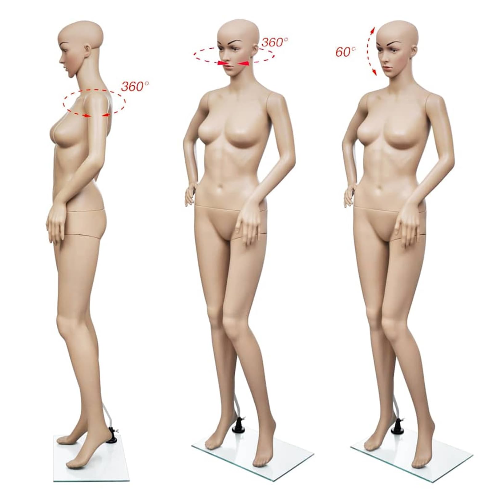 Modepuppe 175cm Beige, Konfektionsgröße 36-38, PE & Glas, Schaufenster & Fotografie