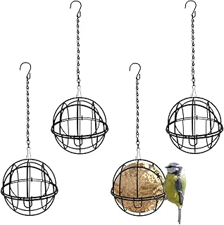 Pack of 4 Metal Fat Ball Holder Bird Feeder with S Hooks, Hanging Bird Feeder for Wild Birds, Garden, Sparrows, Black product image