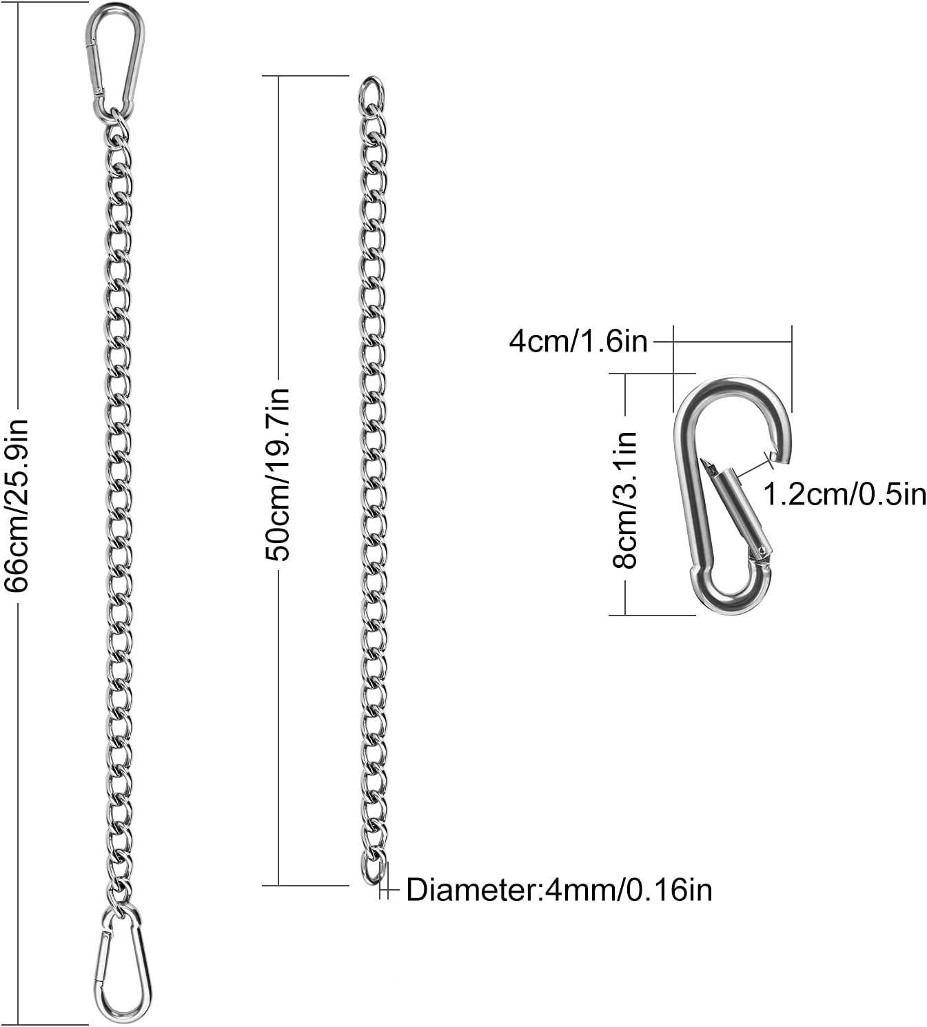 Awroutdoor Hanging Chair Chain, 66cm Stainless Steel Extension Chain