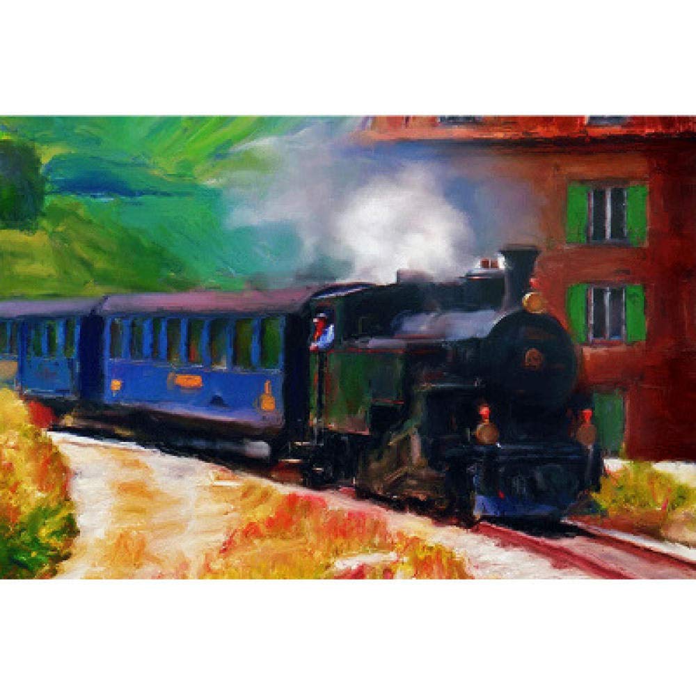 Mosaïque kit de broderie train bleu et diamant peinture bricolage maison 50x60