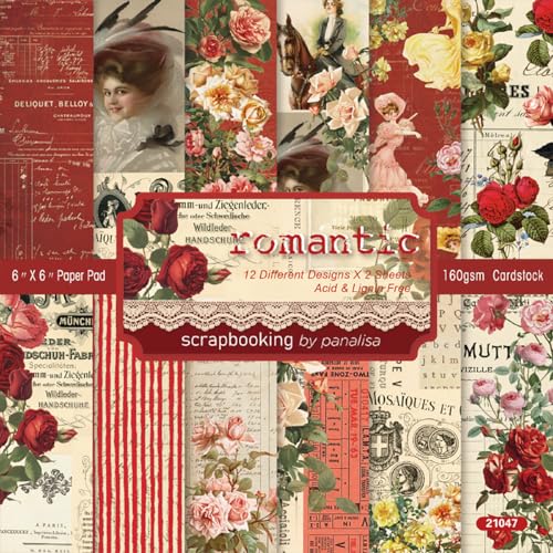 24 folhas 15 x 15 cm, papel de scrapbook romântico vermelho padrão de um lado para fazer cartões DIY