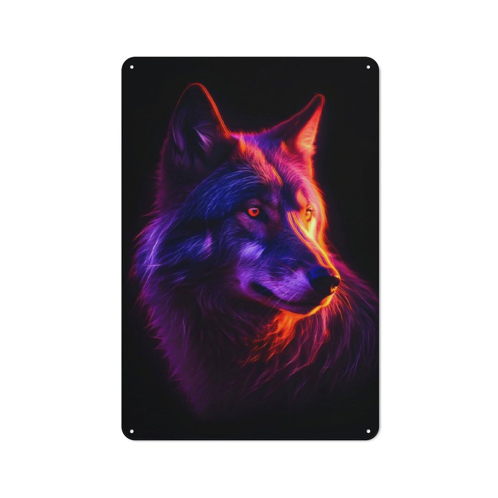 Junmoney Wolf Dark Neon Colors Creative Office Metal Sign 30X20cm, Study Room Decor For Workspace, Cafe, Shop Or Desk Area