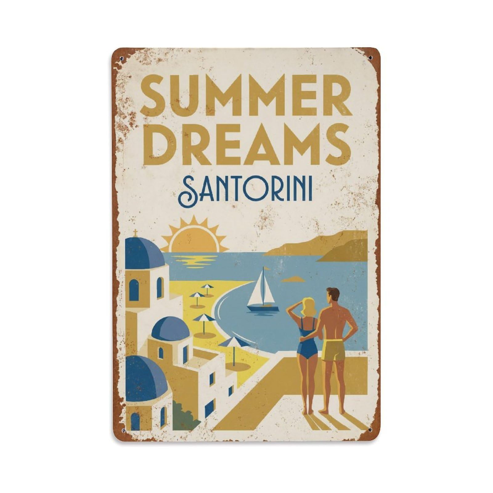 Gead 8X12inch Style Vintage Travel Santorini Summer Dreams Metal Tin Sign