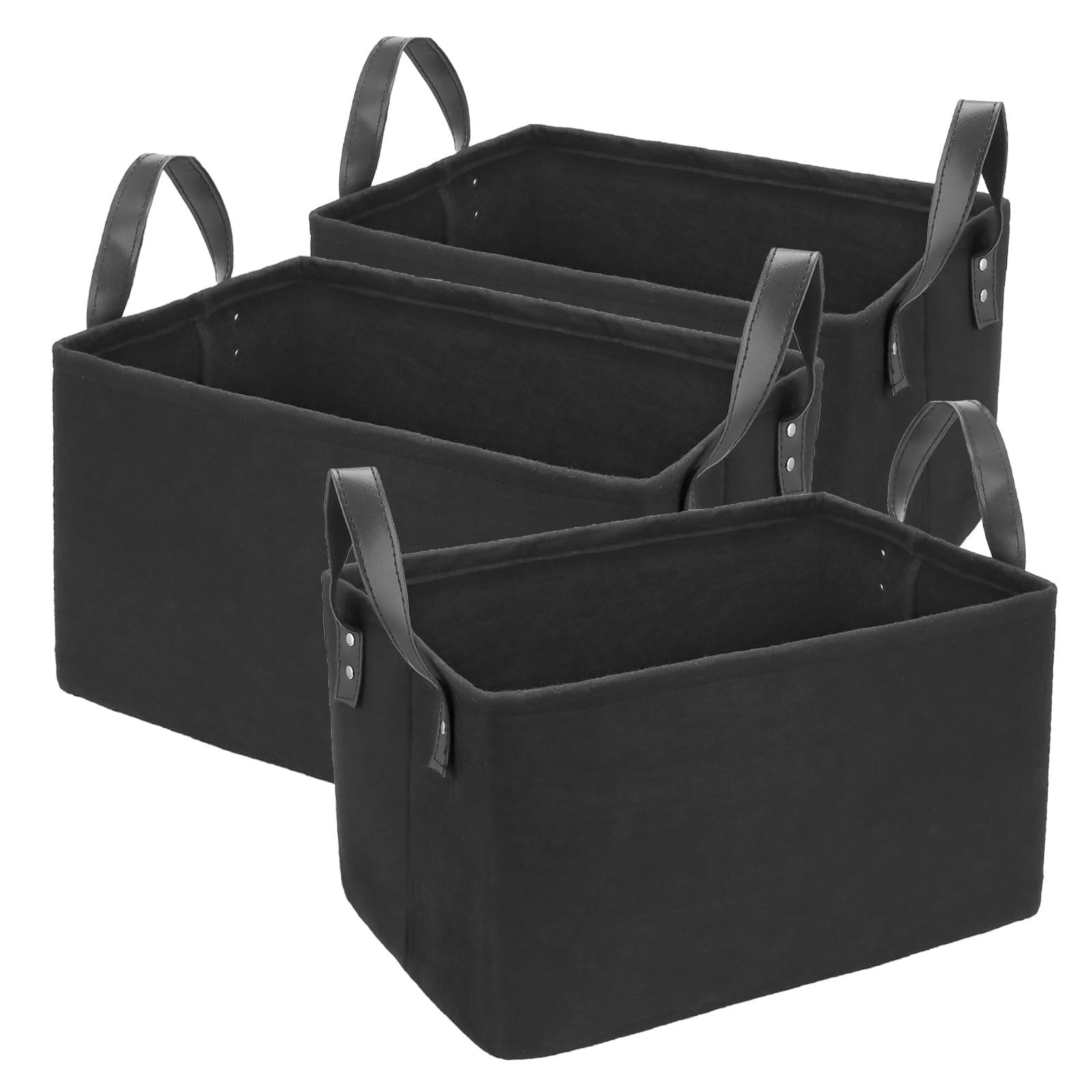 Lot de 3 paniers de rangement pliables en feutre avec deux poignées, panier de rangement pour vêtements, magazines, journaux - Noir