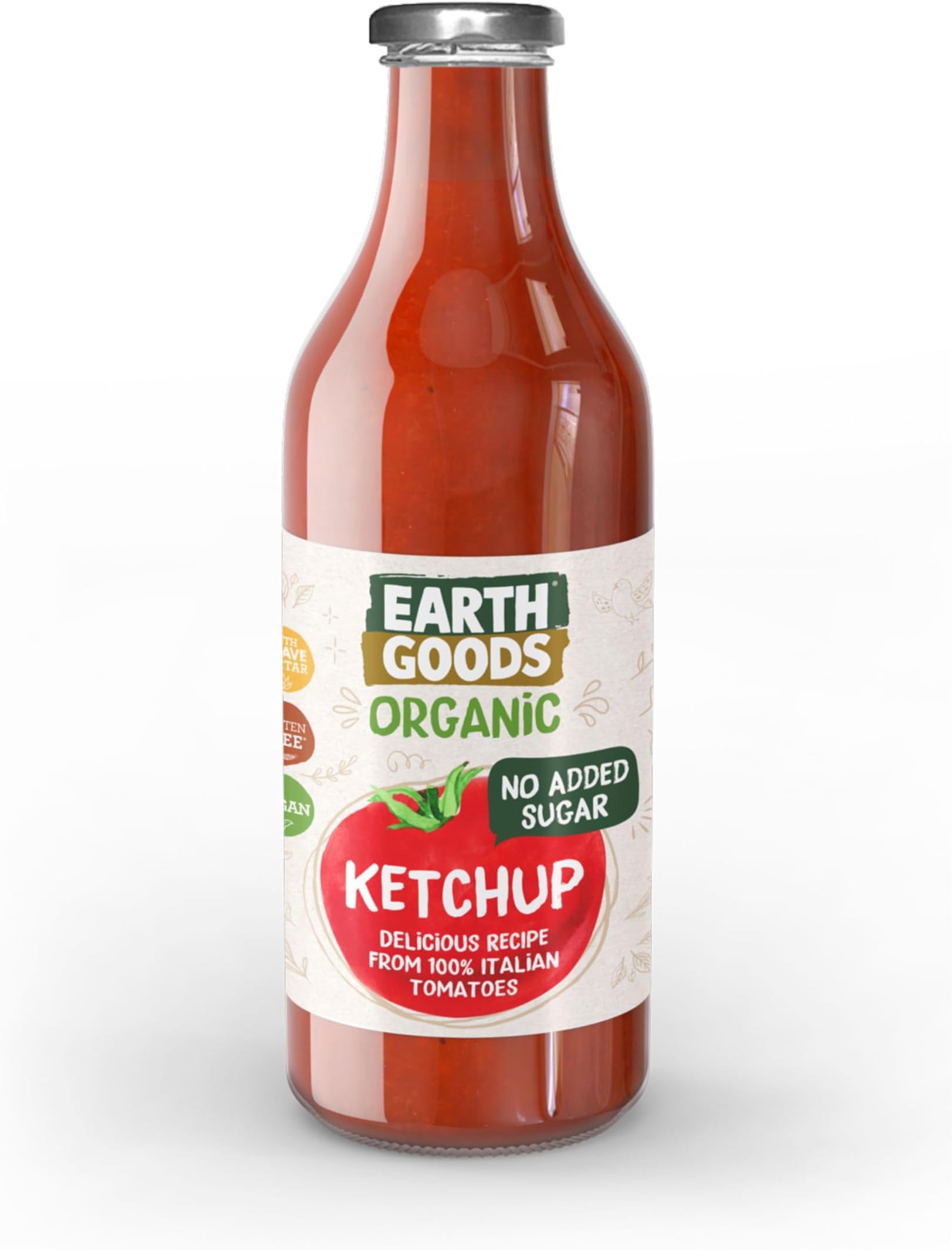 Earth Goods Organic Tomato Ketchup, No Added Sugar, Vegan, 400g Bottle