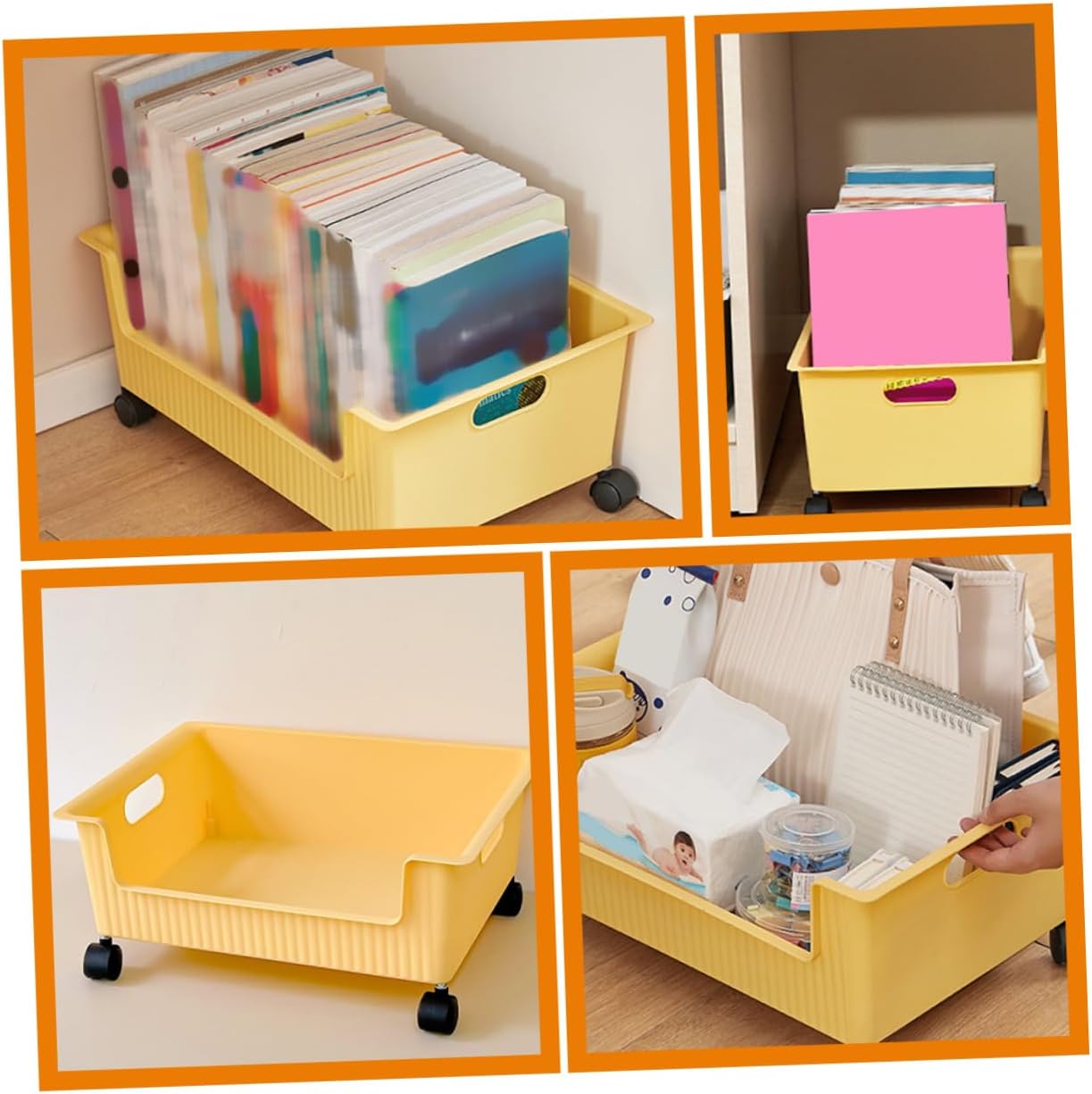 under Desk Book Storage Bin Wheels Sturdy Plastic Organizer for Students Classroom and Home Multi-purpose Sundry Storage Case for Books Files and More