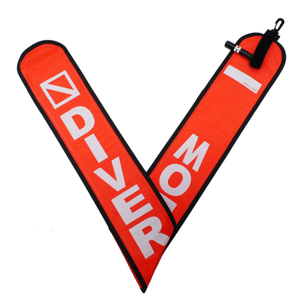 Scuba-Choice 4' Surface Marker Buoy Signal Tube, Orange - Durable Nylon TPU, Compact BCD Pocket Fit, Easy Oral Inflator, Diver Below Print, with Plastic Clip for Diving Safety