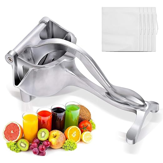 ALEEHAI Manual Fruit Juicer Lemon Squeezer, Aluminium Alloy Hand Squeezer, Easy Use Heavy Duty Lemon Citrus Juicer Manual Fruit Press Squeezer Extractor Tool (Silver)
