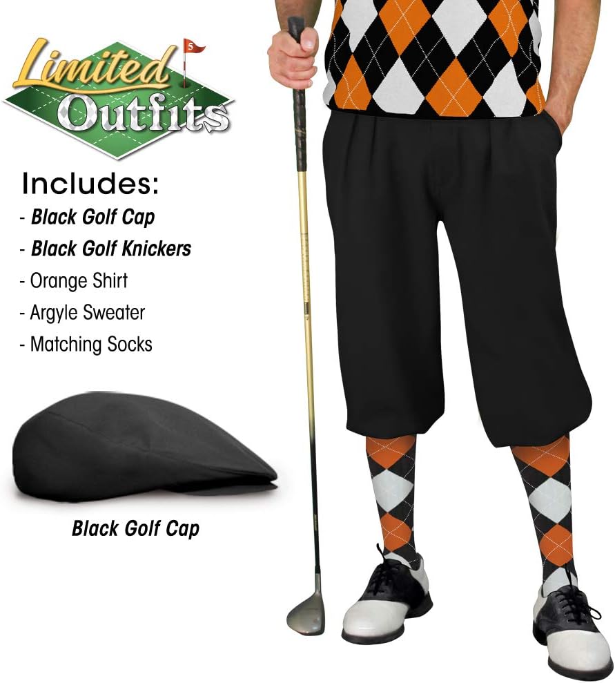 Golf Knickers Sweater Golf Outfits - Mens - Black Orange White