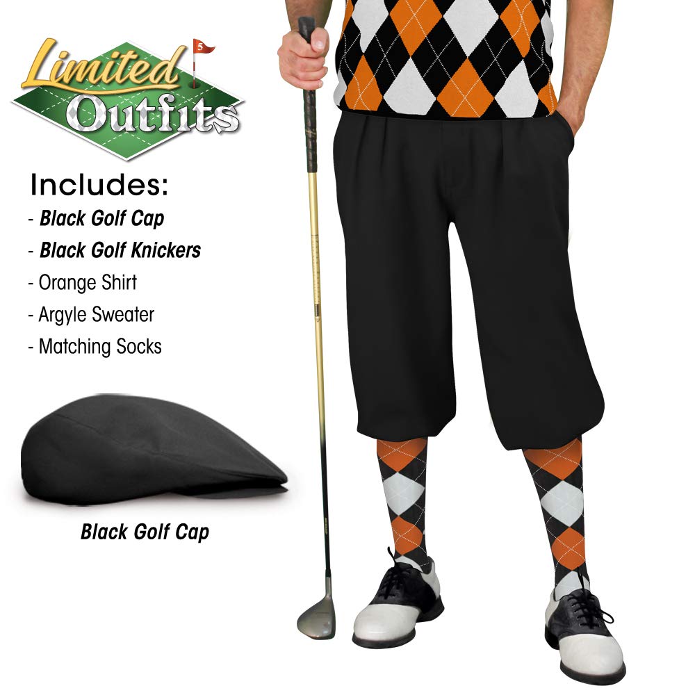 Golf Knickers Sweater Golf Outfits - Mens - Black Orange White- Size: 40 / Medium Shirt and Sweater