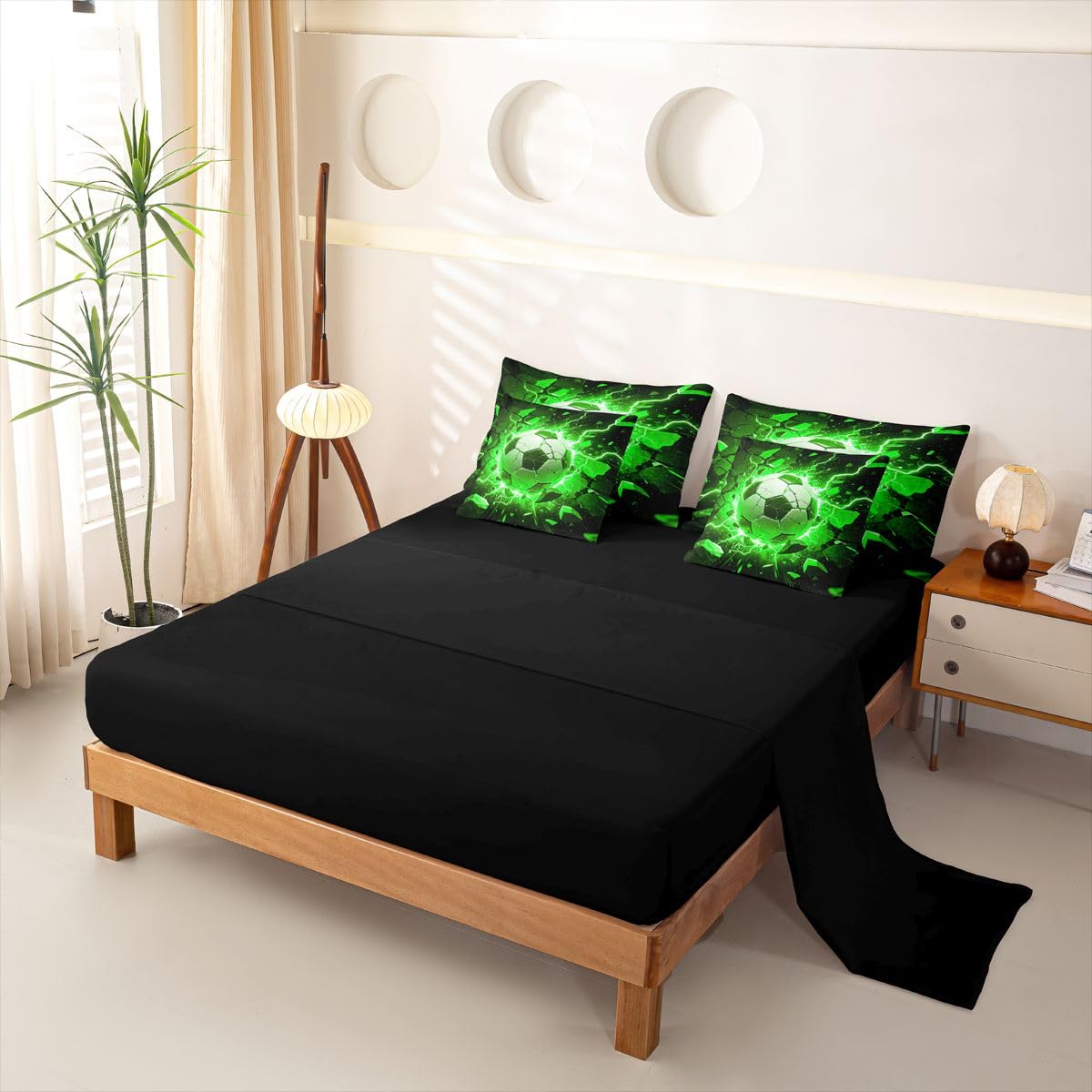Loussiesd Juego de funda de edredón de fútbol de 7 piezas, tamaño individual, juego de ropa de cama para niños y niñas, juego de cama con funda de edredón, sábanas, fundas de almohada, fundas de cojín
