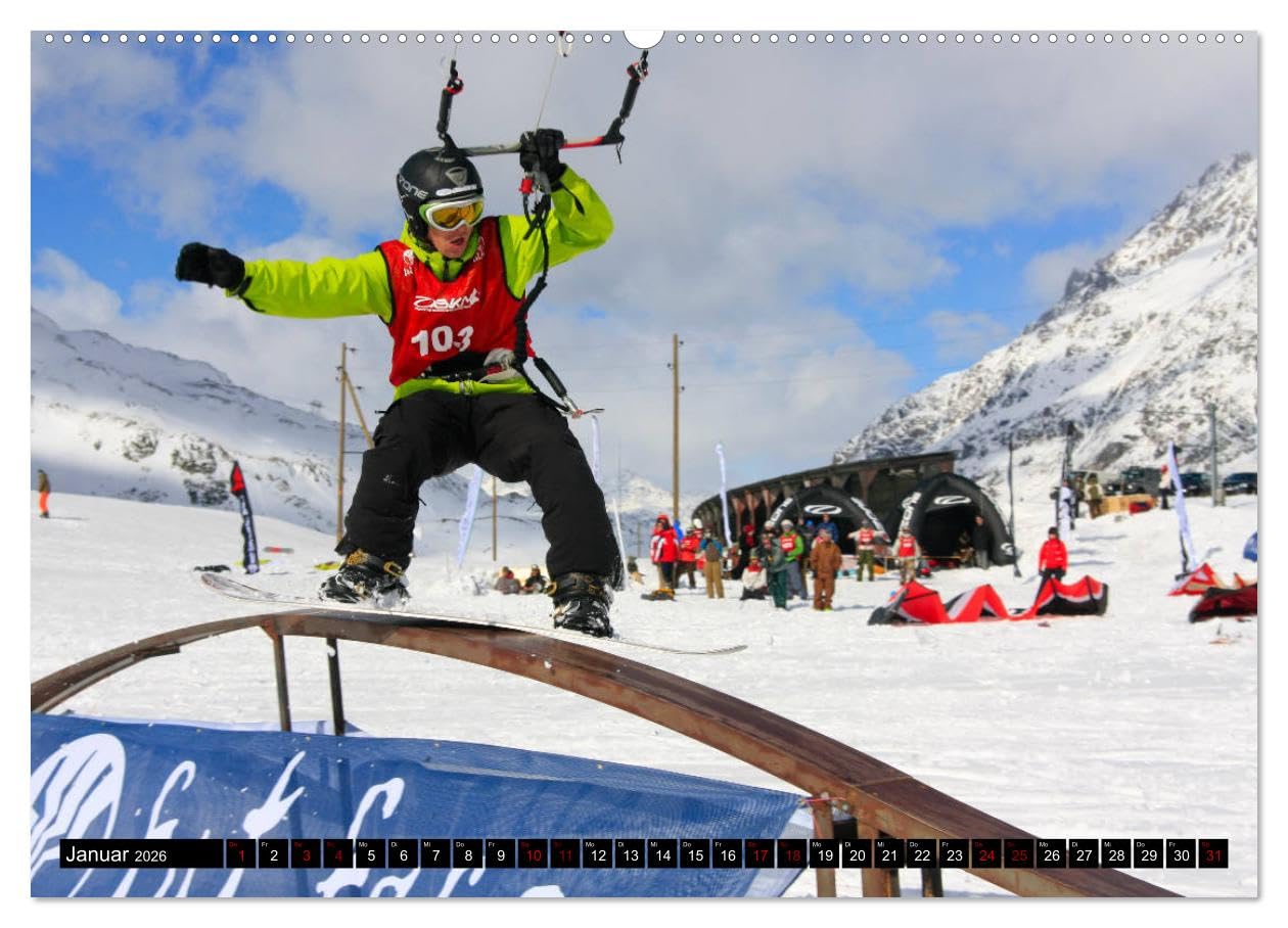 Snowkiting (Wandkalender 2026 DIN A2 quer), CALVENDO Monatskalender: Wintersport mit Windkraft