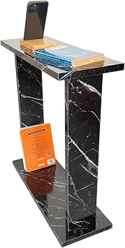 Very Narrow Side Table for Living Room, Small Apartment Space Between Chairs Skinny Table for Recliner, Couch, Armchair, Thin Slim End Table for Living Room, Bedroom, Beverages Black Marble