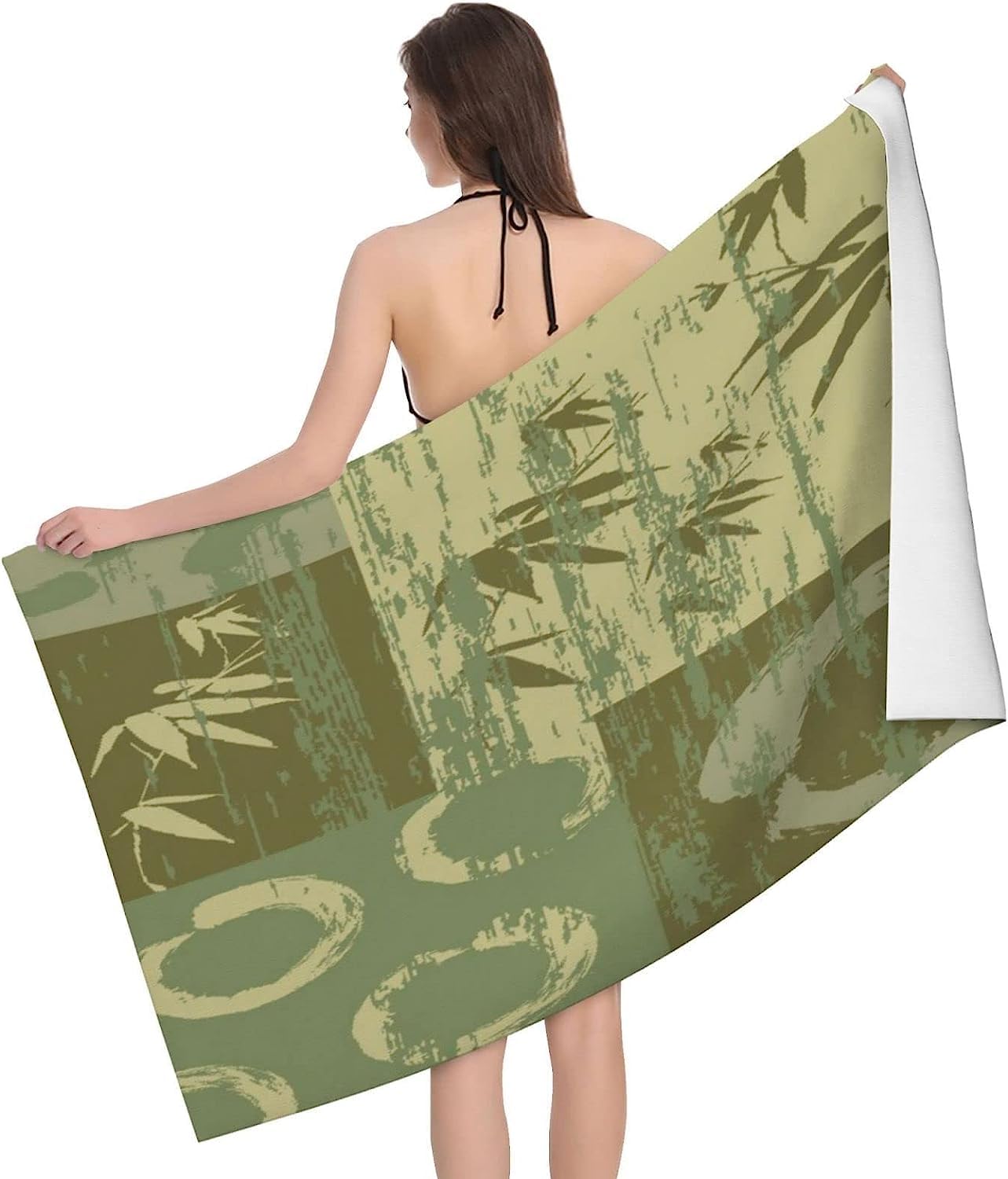Telo da Spiaggia Bambù in Stile Cinese Telo Mare Microfibra Telo Mare Grande 200x200 cm Asciugamano da Spiaggia Retrò Asciugatura Rapida Leggero e Portatile, per viaggio, Campeggio e Bagno B359