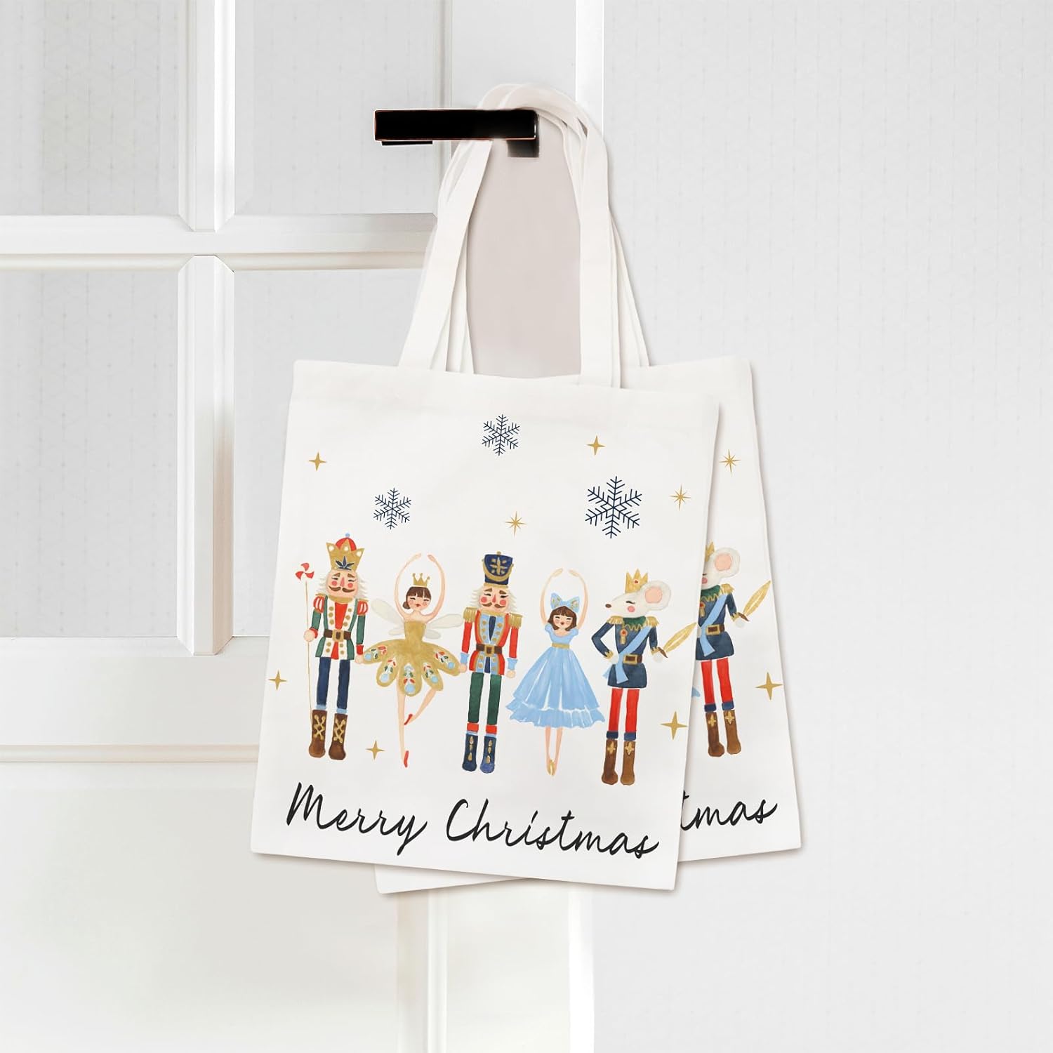 Whaline Christmas Canvas Tote Bags Watercolor Nutcrackers Xmas Grocery Shopping Bag Merry Christmas Reusable Gift Goodie Bag for Gifts Wrapping Storage, 13.4 x 15.8in - Image 7