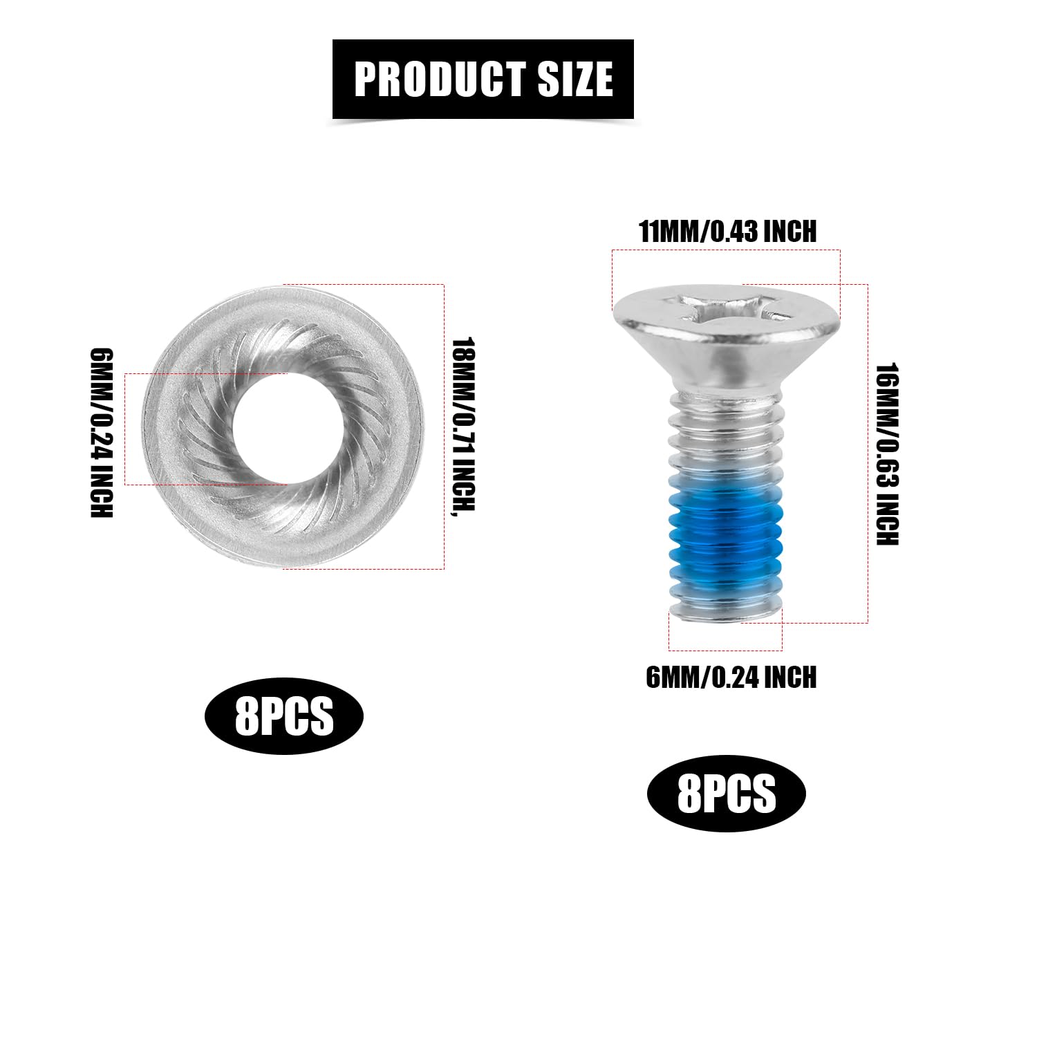 16pcs Snowboard Binding Screw Set, with Washers Stainless Steel Snowboard Mounting Screws Accessories Ski Binding Screws Sport Parts Replacement Hardware for Snowboard