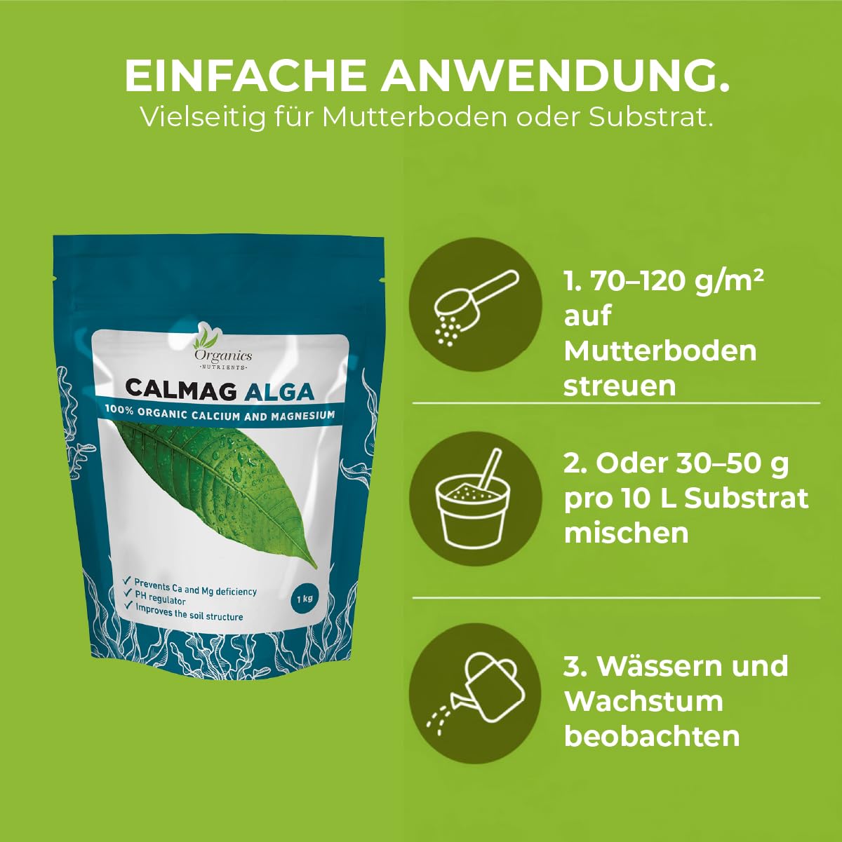 CalMag alga – Natürlicher Bodenverbesserer mit Kalzium und Magnesium, reguliert pH-Wert, stärkt Pflanzen und erhöht Erträge, geeignet für Bio-Landbau
