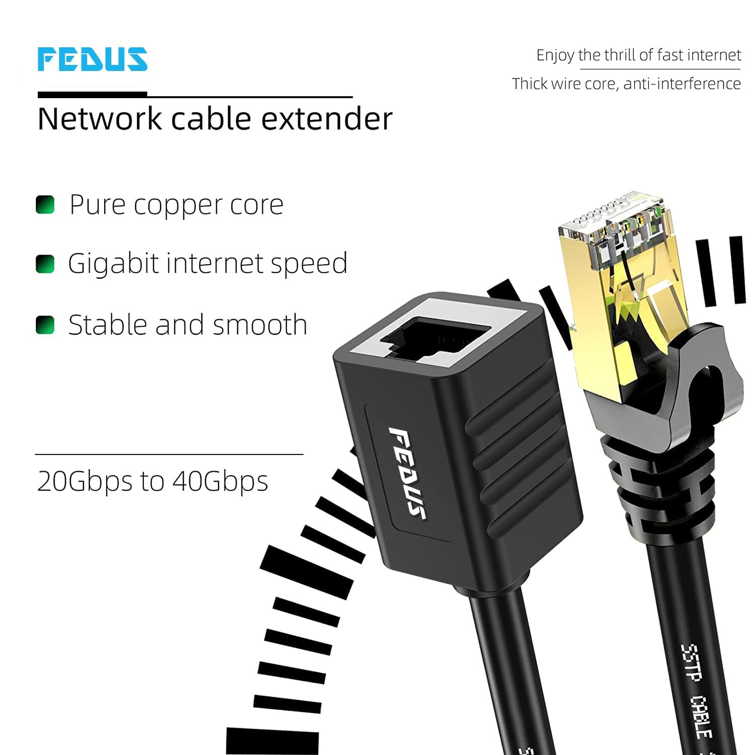 FEDUS Cat8 Ethernet Extension Cable 5 Meter RJ45 Shielded Male to Female LAN cord Extender Cable, Support cat7 / Cat6 / Cat5e / Cat5 Standards High Speed 40Gbps 2000Mhz SFTP Patch Cord LAN Cable 3