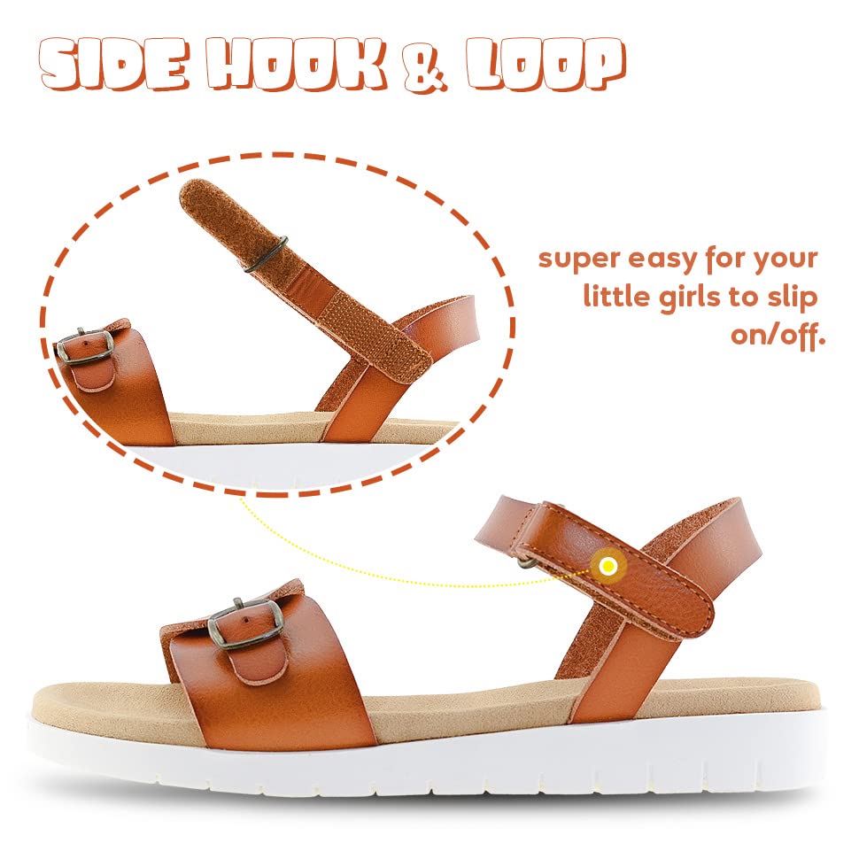 Vonair Girls Sandals Strappy Cute Flats Dress Sandals for Girls Kids Summer Shoes Open Toe with Hook Loop3