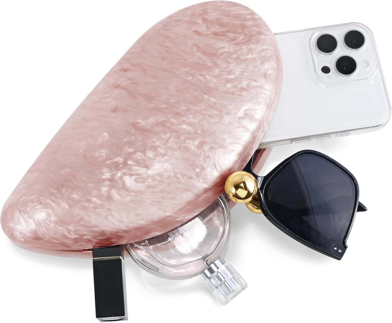 Acrylic Seashell Clutch Purse for Women, Elegant Marble Evening Bag with Gold-Tone Magnetic Clasp, Wedding Party Clutch Handbags, Pink - Image 7