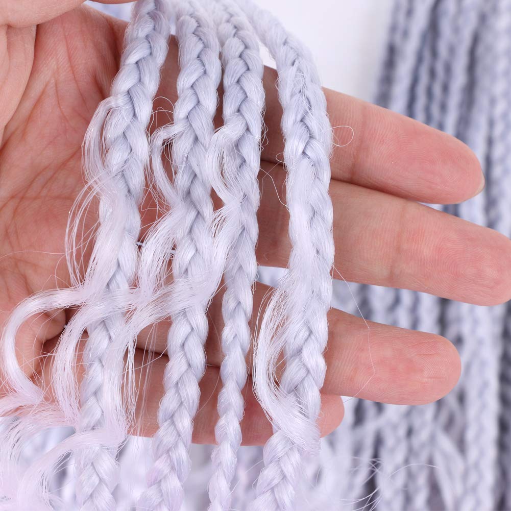 22 Inch Ombre Boho Box Braids Pre Looped Goddess Crochet Braids with Curly Ends 3 Packs Bohemian Braiding Hair Extensions for Women (Grey-Purple) - Image 3