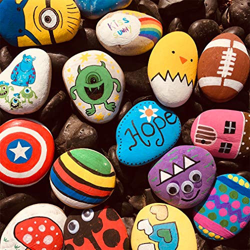 BOKIN Rock Painting Kit,River Stones/Palette/ Round Wood/Transfer Stickers/Acrylic Pen/Brushes Arts Crafts Supplies for Kids and Adults,Mandala Rock Painting,Hide and Seek Gift