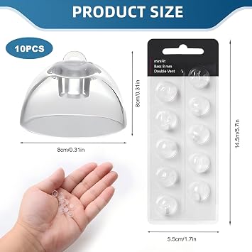 10 Pcs Hearing Aid Domes for Oticon Replacements Double Vent Bass Domes 8mm | Hearing Aid Domes Hearing Aid Accessories Soft Silicone Compatible with Oticon Minifit Double Vent Bass Domes