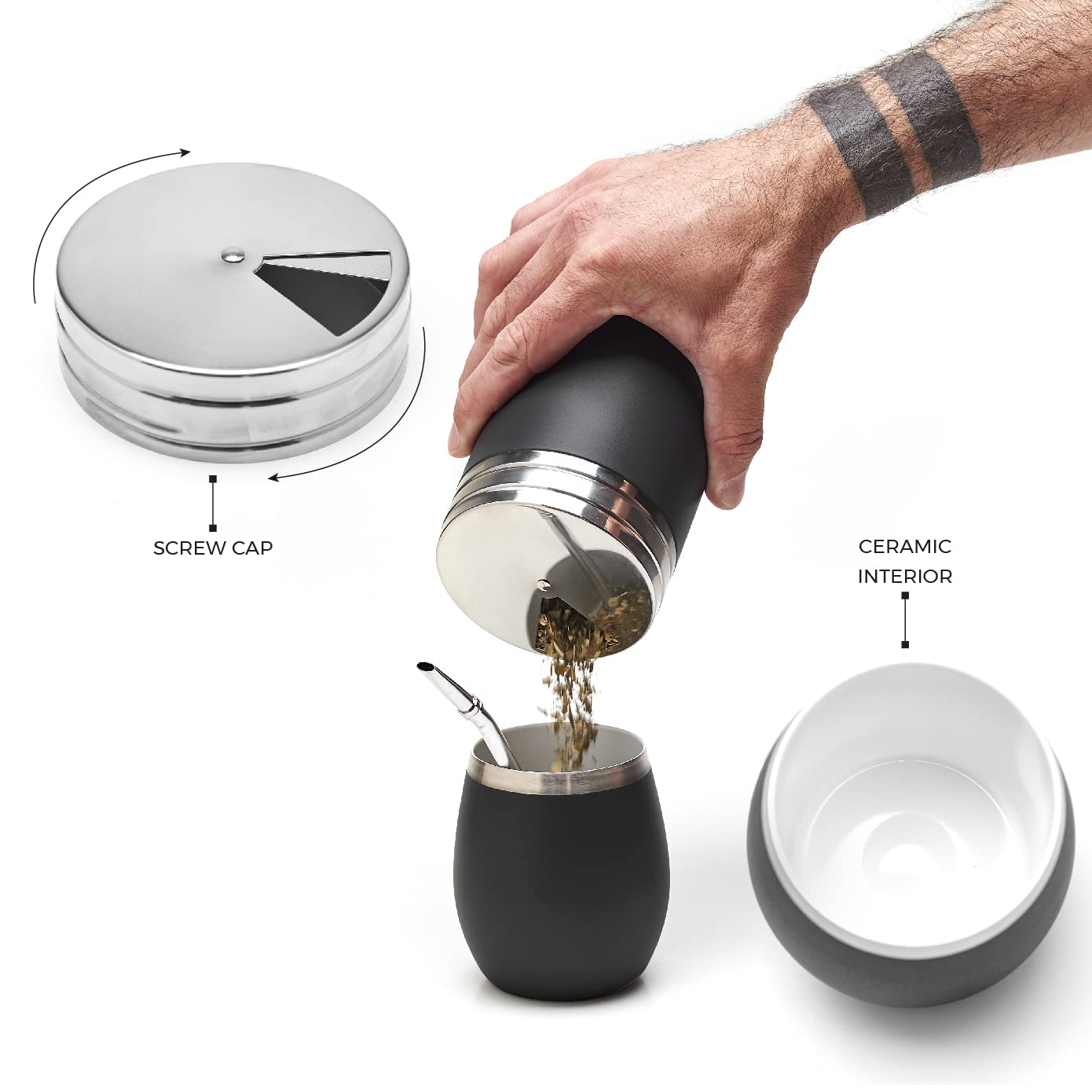 BALIBETOV Set Yerba Mate Completo con Tazza Mate, Thermos, Contenitore Yerba (Yerbero), Bombilla e Spazzola per Pulizia – Kit in Acciaio Inossidabile 304 18/8 a Doppia Parete – Accessori per Mate