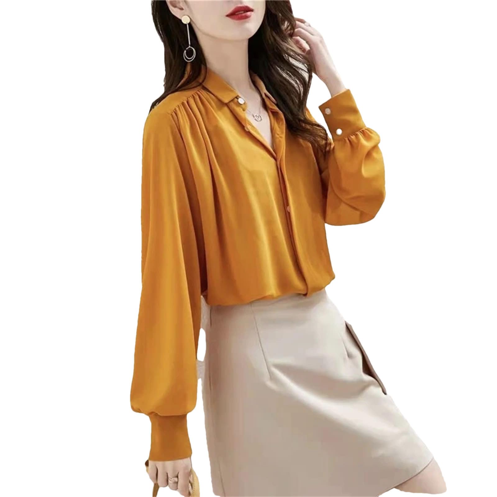 Camisas holgadas de manga larga con volantes y botones para mujer, para negocios, casual, oficina, oficina