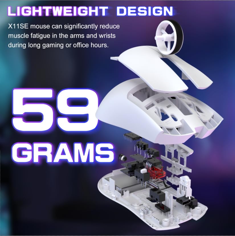 Image of Attack Shark X11SE Ultra-Light Wireless Gaming Mouse, Tri-Mode-2.4G /USB-C Wired /BT, PixArt PAW3311 Gaming Sensor, 22KDPI, 5 Programmable Buttons for Laptop, PC, Mac Gamer (White)