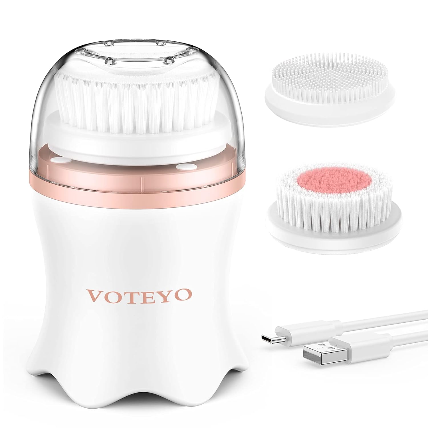 Facial Cleansing Brush, VOTEYO 3 Modes Face Cleansing Brush with 3 Replacement Brush Heads, IPX6 Waterproof, Type C Charging, Rotating Face Brush for Deep Cleansing, White : Beauty & Personal Care