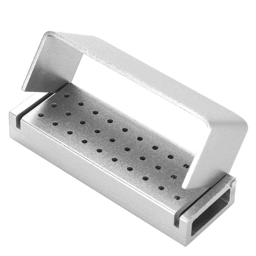 30 Holes Dental Disinfection Burs Holder Station, Bur Block Organizer with Cover,Aluminium Disinfection Box Case Dental Bur Burs Block Holder Autoclavable Dentist Tool (Silver)