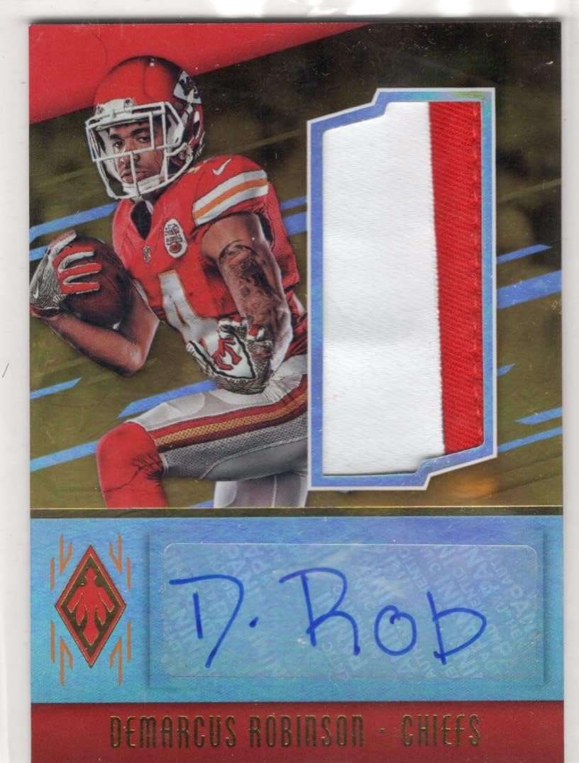Demarcus Robinson Autographed Serial Numbered #01/49 Red Parallel Jumbo Relic Game Used Jersey Memorablilia Rookie Card Collectible Football Card - 2016 Panini Phoenix Football Card #RAP-DR (Chiefs)