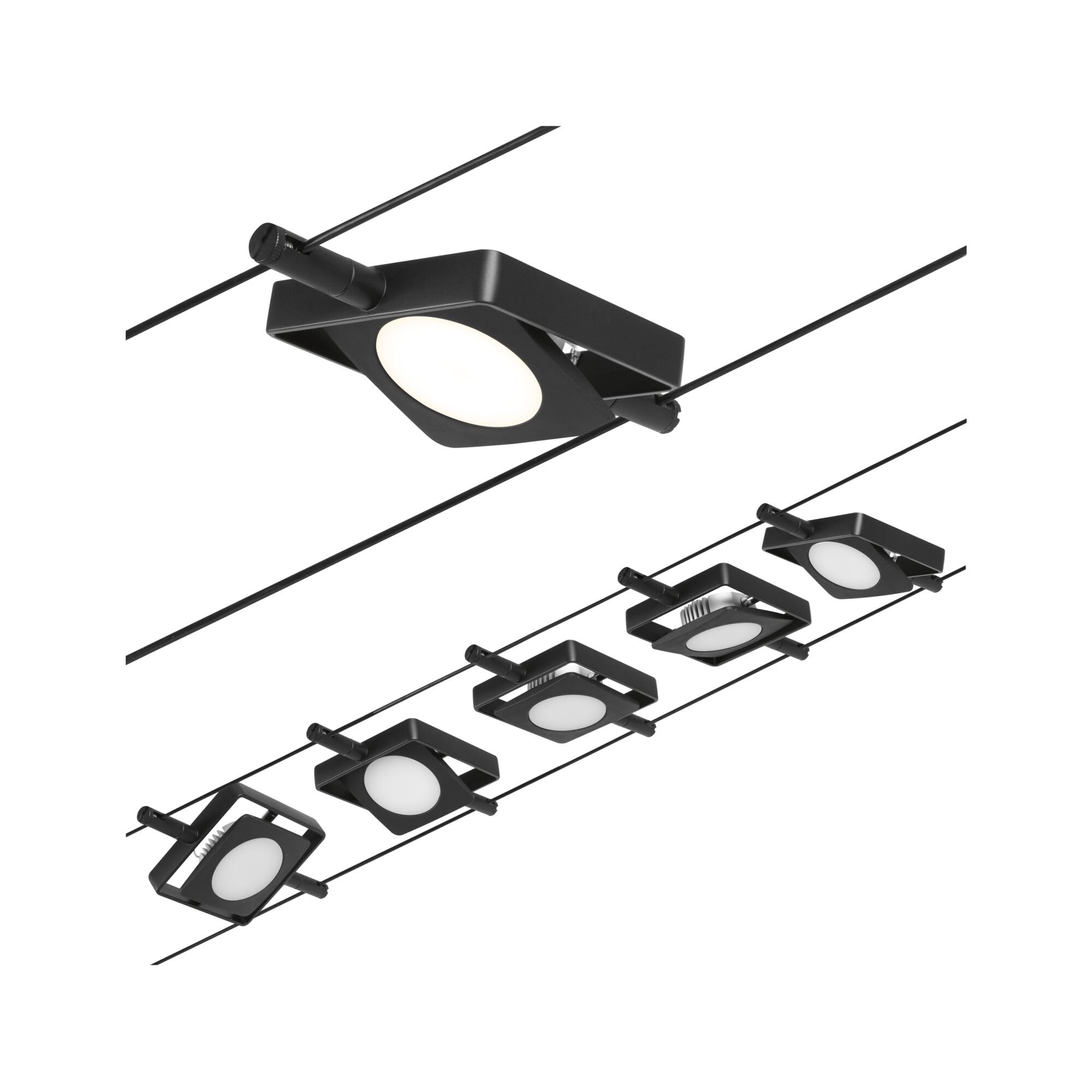 Paulmann 94424 Juego de cables CorDuo LED MacLED DC incl. 5x4,5 vatios extensible Negro mate, cromado Cable metálico 3000 K