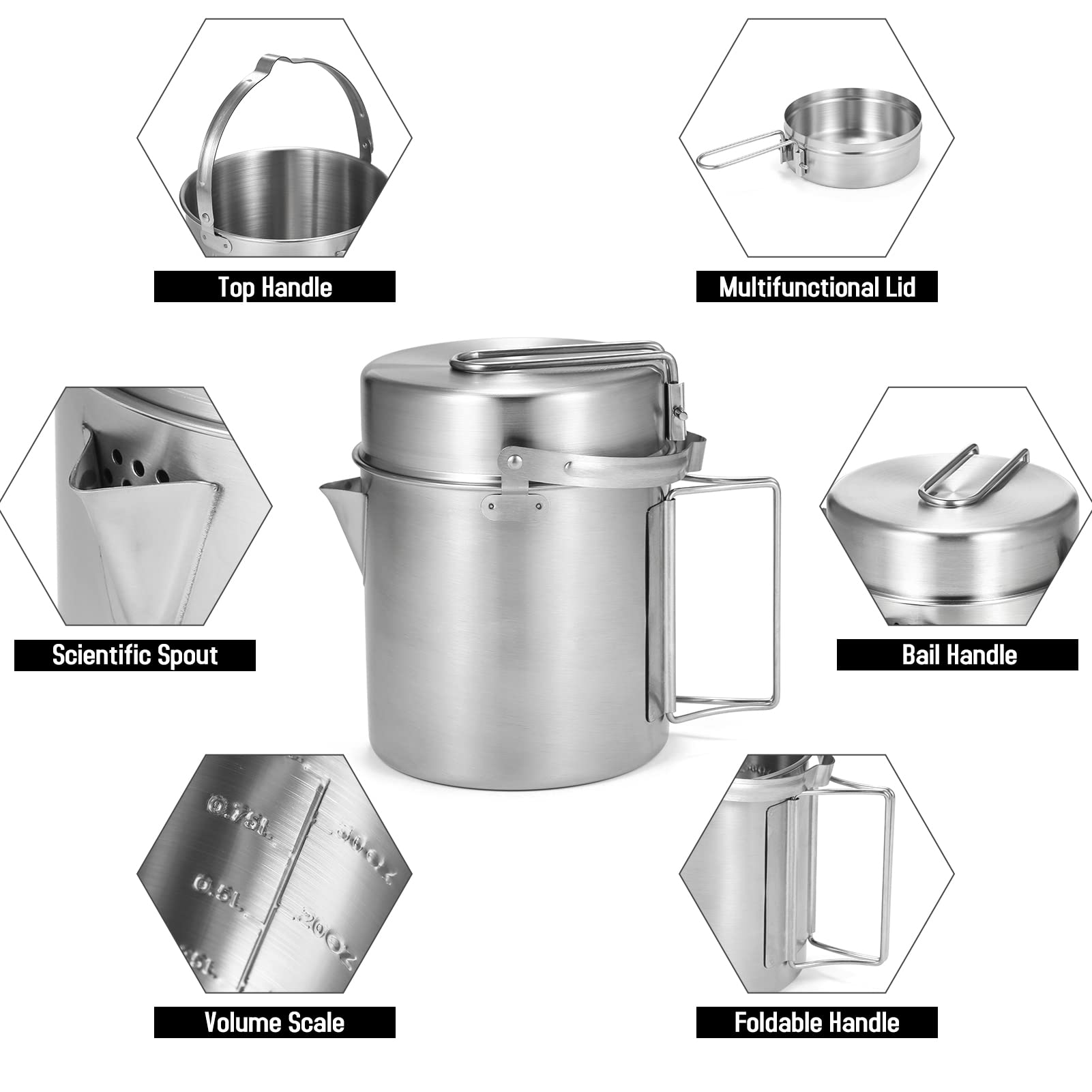 Lixada Taza de Agua de Acero Inoxidable con Asas Plegables y Tapa para Acampar Senderismo mochilero al Aire Libre