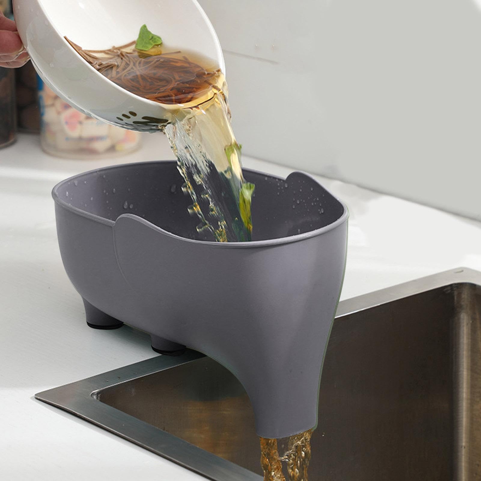 Dirfuny Elephant Drain Basket - Kitchen Sink Filter - Grey PP - 22x14x10cm
