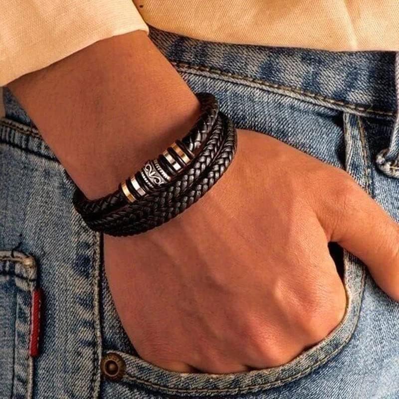 To My Son - 'I Will Always Be With You' Braided Leather Bracelet, Stainless Steel Inspirational Wristband For Son, Handmade Mens Braided Leather Bracelet Bangle Wristband