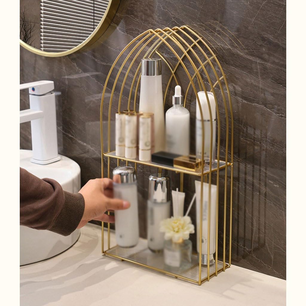 Portaspazzolini Porta spazzolino da appoggio da bagno a doppio strato in ferro Porta dentifricio da banco for cosmetici in oro Porta Spazzolino da Denti
